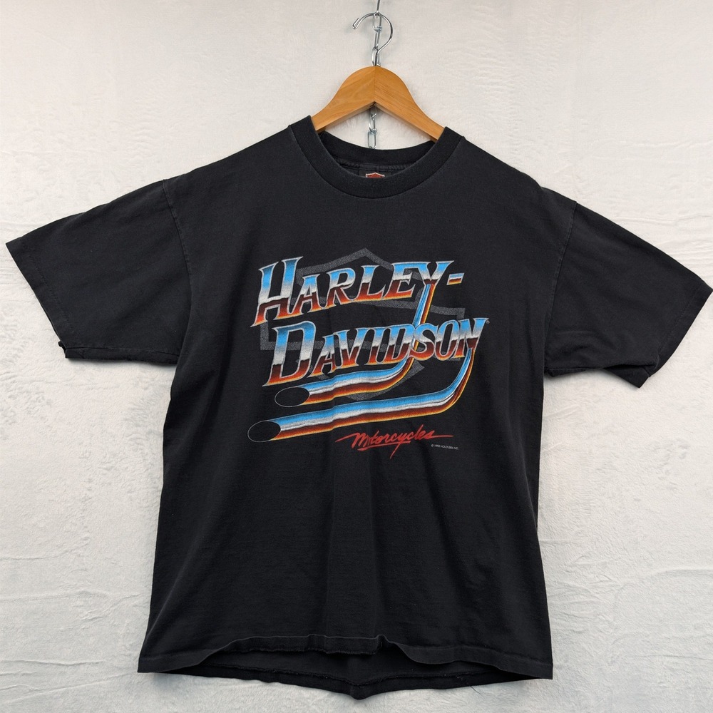 VTG Harley-Davidson T-Shirt Men's XL Black Biker Twin Pipe Single Stitch USA 90s